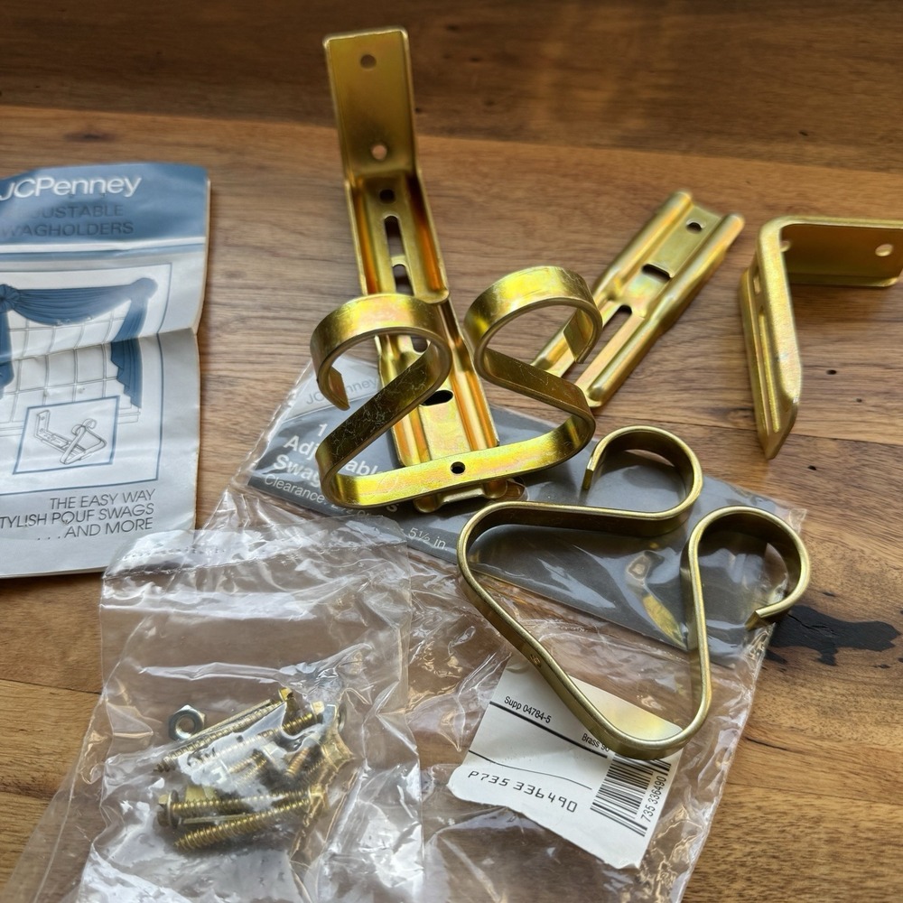 Vintage Metal Tulip Kirsch Swag Curtain Holders Brass Gold Tone Cottage Core
